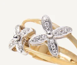 Rings-Marco Bicego 18K Yellow Gold Coil Ring with 2 Diamond Flower Accents Yellowgold