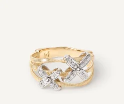 Rings-Marco Bicego 18K Yellow Gold Coil Ring with 2 Diamond Flower Accents Yellowgold