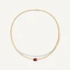 Necklaces-Marco Bicego 18K Yellow Gold Collar Necklace With Pink Tourmaline and Diamonds Whitegold