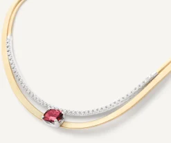 Necklaces-Marco Bicego 18K Yellow Gold Collar Necklace With Pink Tourmaline and Diamonds Whitegold