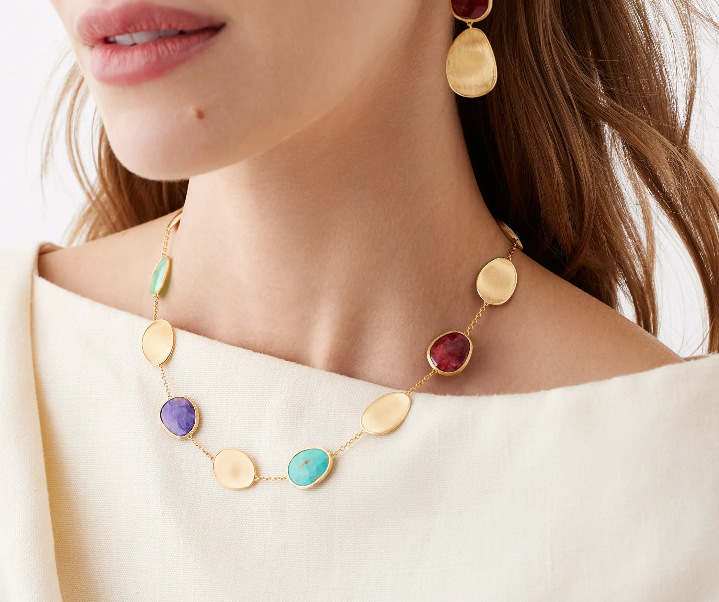 Necklaces-Marco Bicego 18K Yellow Gold Collar Necklace with Mixed Gemstones Yellowgold