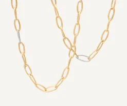 Necklaces-Marco Bicego 18K Yellow Gold Convertible Oval Link Necklace With Pavé Diamonds Links Yellowgold