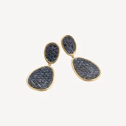 Earrings-Marco Bicego 18K Yellow Gold Double Drop Pavé Sapphire Earrings Yellowgold