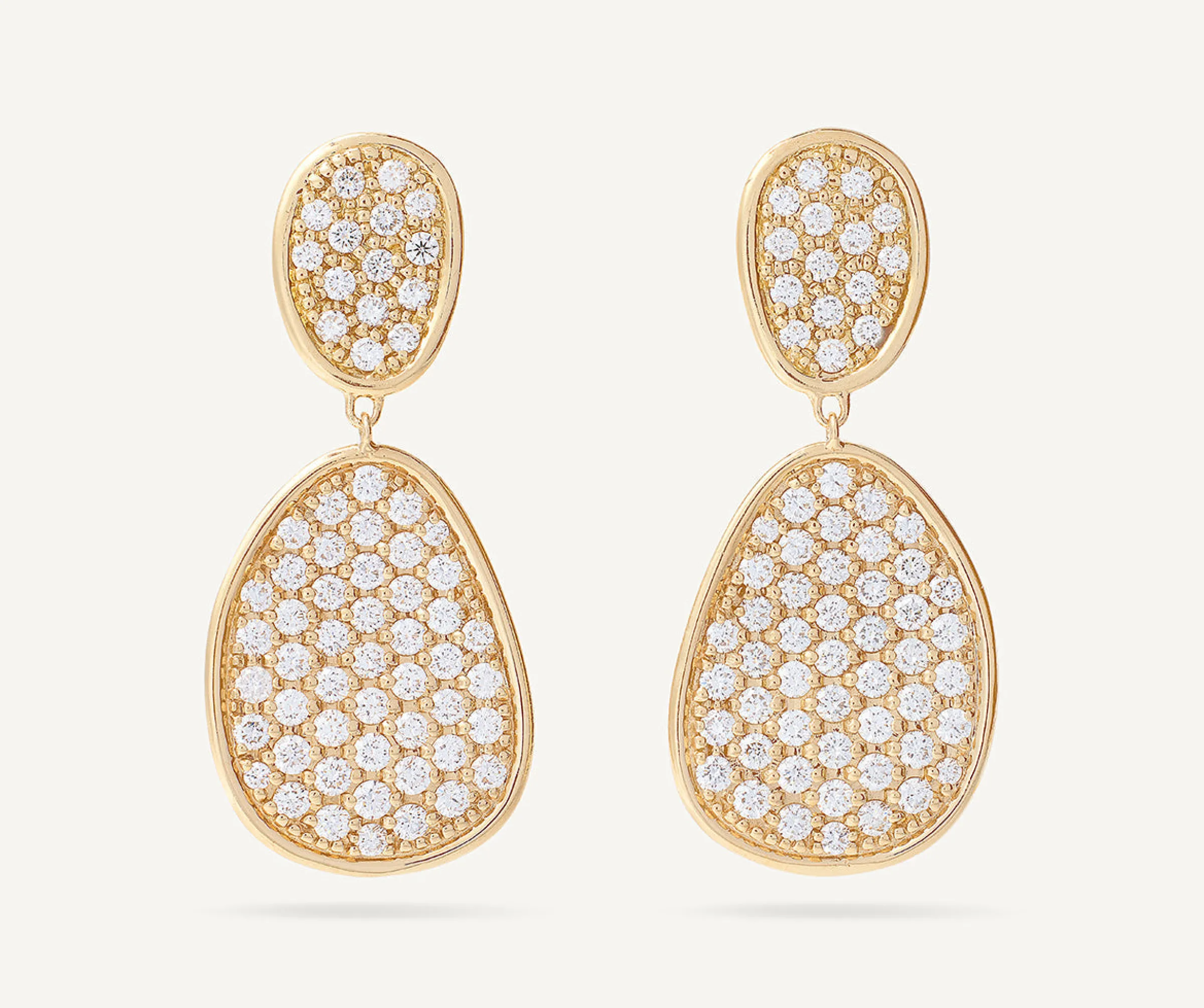 Earrings-Marco Bicego 18K Yellow Gold Double Drop Pavé Diamond Earrings Yellowgold