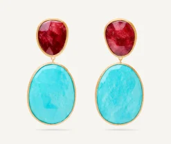 Earrings-Marco Bicego 18K Yellow Gold Double Drop Earrings with Thulite and Turquoise Yellowgold