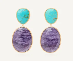 Earrings-Marco Bicego 18K Yellow Gold Double Drop Earrings with Turquoise and Charoite Yellowgold