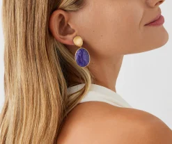 Earrings-Marco Bicego 18K Yellow Gold Double Drop Charoite Earrings Yellowgold