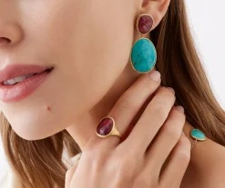 Earrings-Marco Bicego 18K Yellow Gold Double Drop Earrings with Thulite and Turquoise Yellowgold