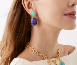 Earrings-Marco Bicego 18K Yellow Gold Double Drop Earrings with Turquoise and Charoite Yellowgold