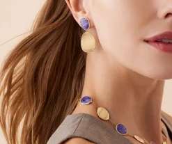 Earrings-Marco Bicego 18K Yellow Gold Double Drop Charoite Earrings Yellowgold