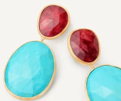 Earrings-Marco Bicego 18K Yellow Gold Double Drop Earrings with Thulite and Turquoise Yellowgold