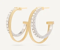 Earrings-Marco Bicego 18K Yellow Gold Double Hoop Earrings With Diamonds Yellowgold
