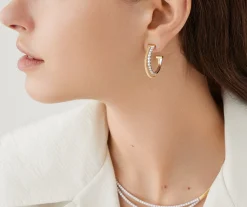 Earrings-Marco Bicego 18K Yellow Gold Double Hoop Earrings With Diamonds Yellowgold