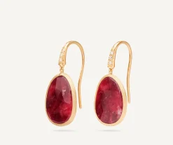 Earrings-Marco Bicego 18K Yellow Gold Drop Earrings with Thulite and Diamond Accent Yellowgold