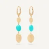 Earrings-Marco Bicego 18K Yellow Gold Drop Earrings with Turquoise and Diamond Clip Yellowgold