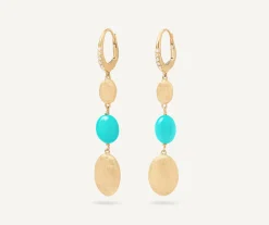Earrings-Marco Bicego 18K Yellow Gold Drop Earrings with Turquoise and Diamond Clip Yellowgold