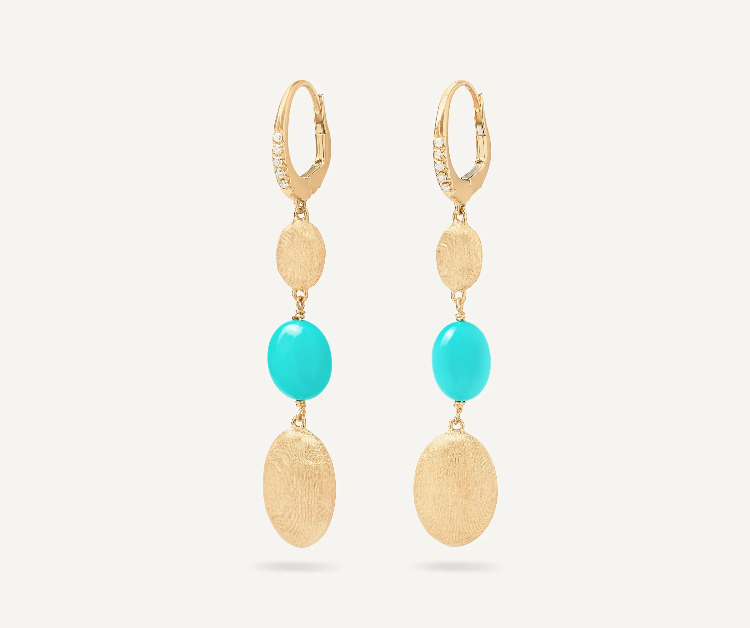 Earrings-Marco Bicego 18K Yellow Gold Drop Earrings with Turquoise and Diamond Clip Yellowgold