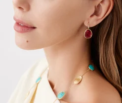 Earrings-Marco Bicego 18K Yellow Gold Drop Earrings with Thulite and Diamond Accent Yellowgold