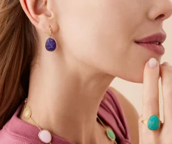 Earrings-Marco Bicego 18K Yellow Gold Drop Earrings with Charoite and Diamond Accent Yellowgold