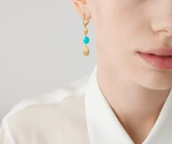 Earrings-Marco Bicego 18K Yellow Gold Drop Earrings with Turquoise and Diamond Clip Yellowgold
