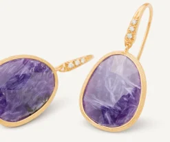 Earrings-Marco Bicego 18K Yellow Gold Drop Earrings with Charoite and Diamond Accent Yellowgold