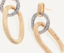 Earrings-Marco Bicego 18K Yellow Gold Flat Link Drop Earrings With Diamonds Yellowgold