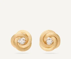 Earrings-Marco Bicego 18K Yellow Gold Floral Studs With Diamonds Yellowgold