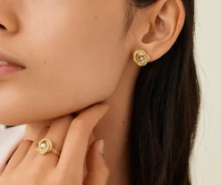 Earrings-Marco Bicego 18K Yellow Gold Floral Studs With Diamonds Yellowgold