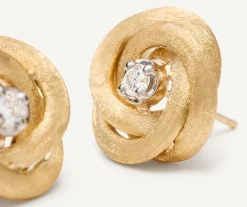 Earrings-Marco Bicego 18K Yellow Gold Floral Studs With Diamonds Yellowgold