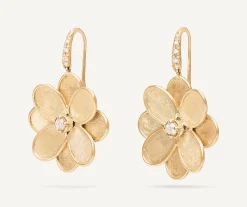 Earrings-Marco Bicego 18K Yellow Gold Flower Drop Earrings with Diamonds Yellowgold