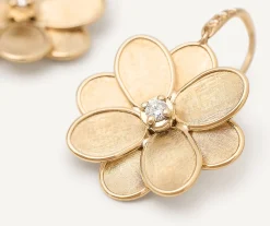 Earrings-Marco Bicego 18K Yellow Gold Flower Drop Earrings with Diamonds Yellowgold