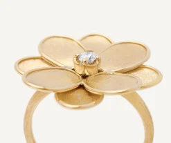 Rings-Marco Bicego 18K Yellow Gold Flower Ring with Diamond Center Yellowgold