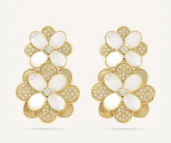 Earrings-Marco Bicego 18K Yellow Gold Flower Statement Earrings with Diamonds and Mother of Pearl Yellowgold