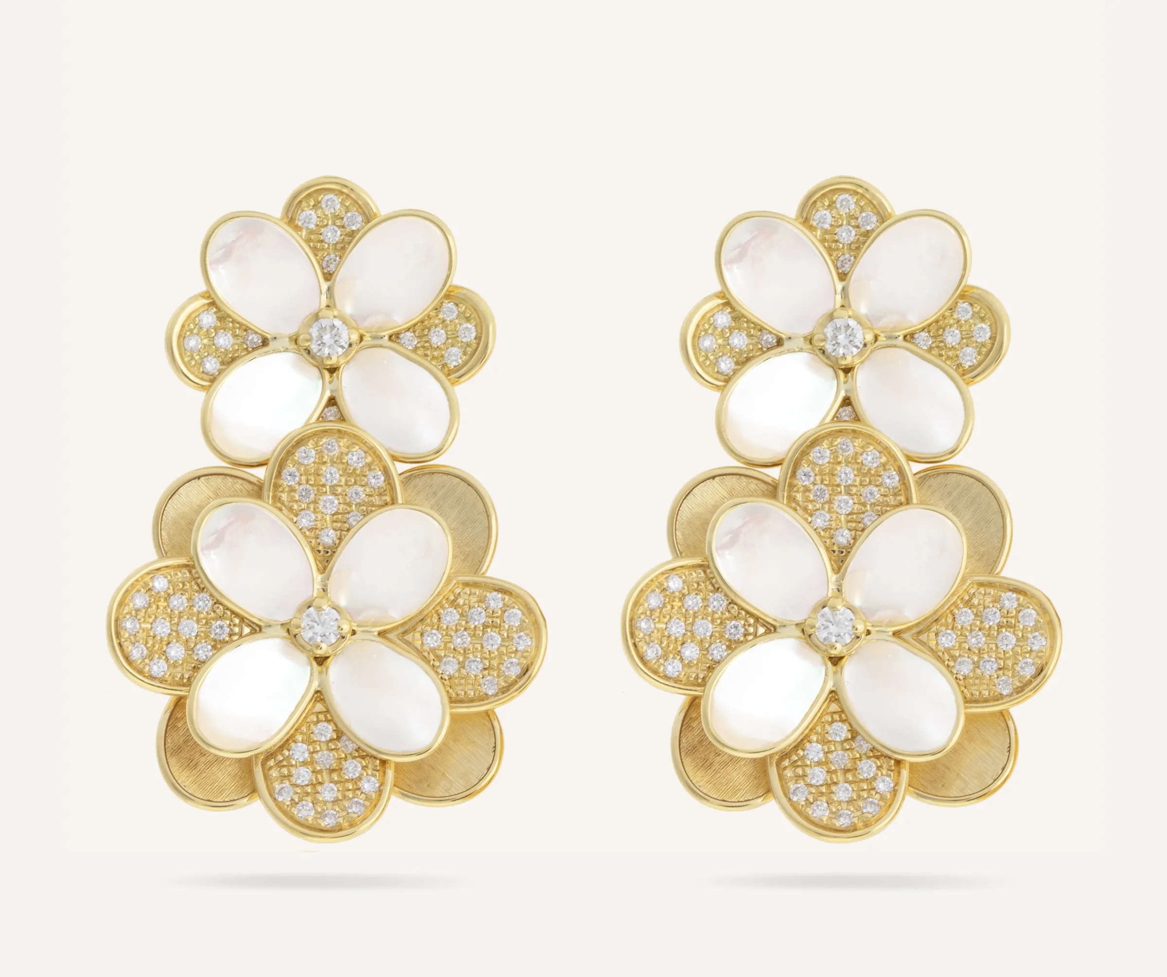 Earrings-Marco Bicego 18K Yellow Gold Flower Statement Earrings with Diamonds and Mother of Pearl Yellowgold