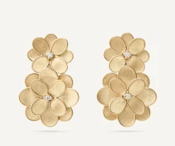 Earrings-Marco Bicego 18K Yellow Gold Flower Statement Earrings with Diamonds Yellowgold