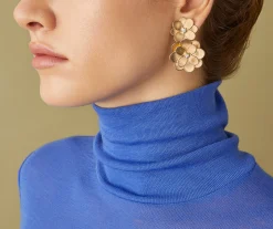 Earrings-Marco Bicego 18K Yellow Gold Flower Statement Earrings with Diamonds Yellowgold