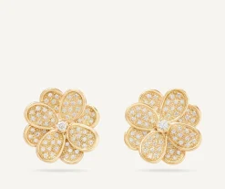 Earrings-Marco Bicego 18K Yellow Gold Flower Stud Earrings with Diamonds Yellowgold