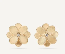 Earrings-Marco Bicego 18K Yellow Gold Flower Stud Earrings with Diamonds Yellowgold