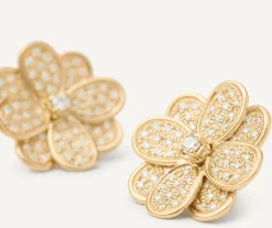 Earrings-Marco Bicego 18K Yellow Gold Flower Stud Earrings with Diamonds Yellowgold