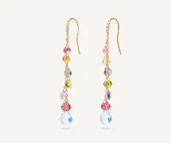 Earrings-Marco Bicego 18K Yellow Gold Gemstone Earrings With Diamonds, Long Yellowgold