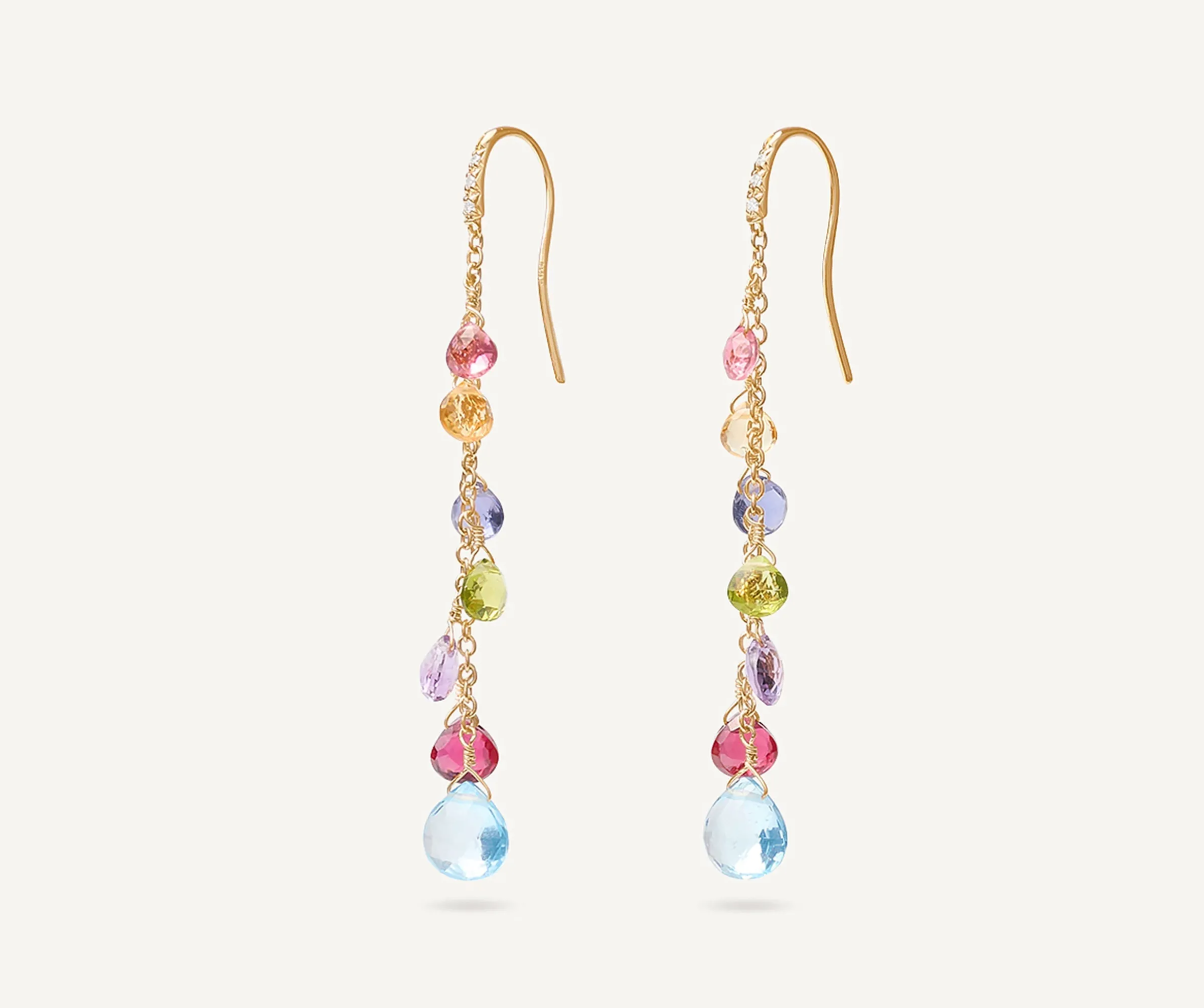Earrings-Marco Bicego 18K Yellow Gold Gemstone Earrings With Diamonds, Long Yellowgold