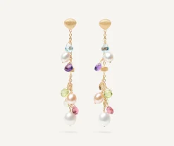 Earrings-Marco Bicego 18K Yellow Gold Gemstone Earrings with Freshwater Pearls, Long Yellowgold