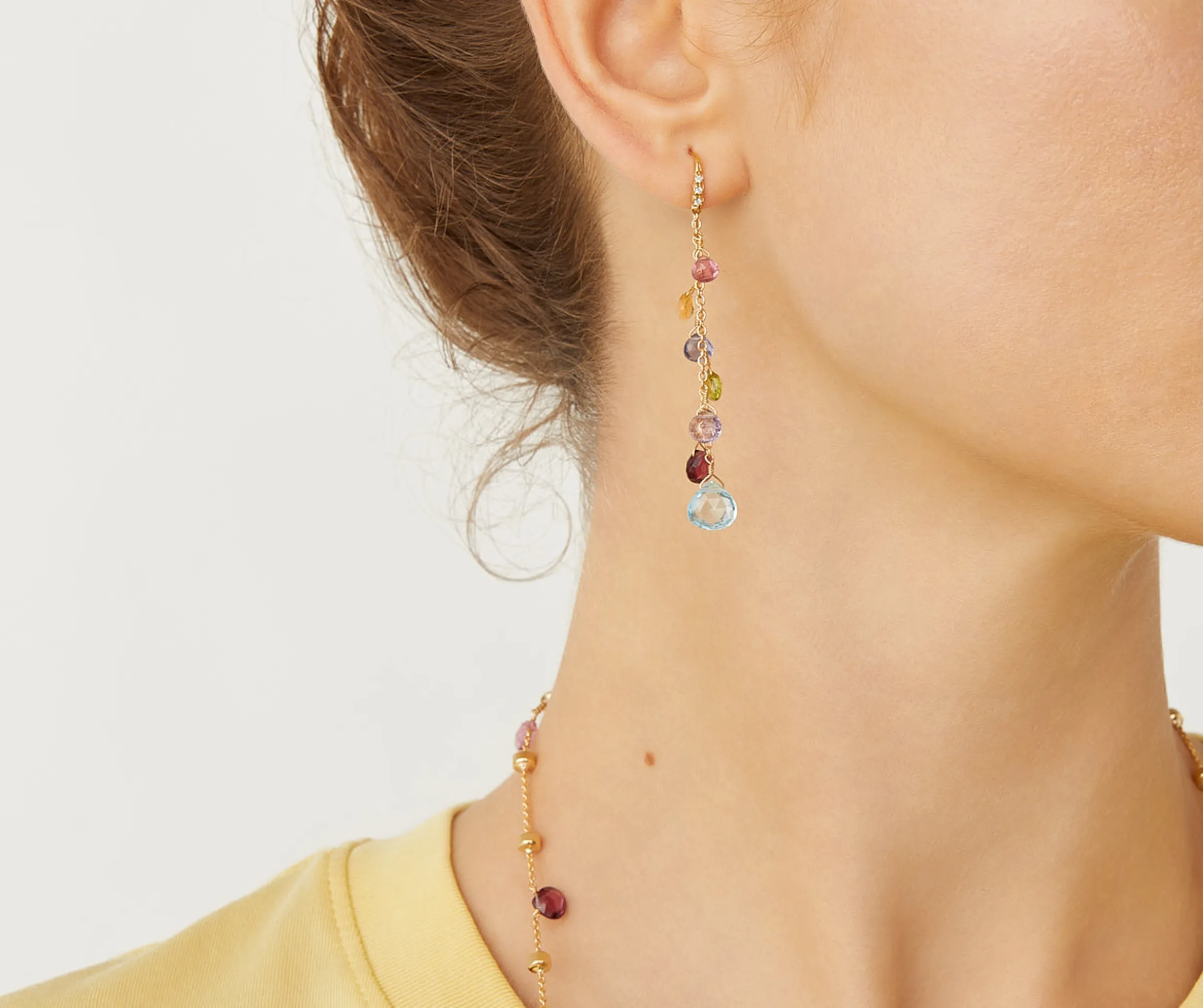 Earrings-Marco Bicego 18K Yellow Gold Gemstone Earrings With Diamonds, Long Yellowgold