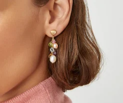 Earrings-Marco Bicego 18K Yellow Gold Gemstone Earrings with Freshwater Pearls Yellowgold