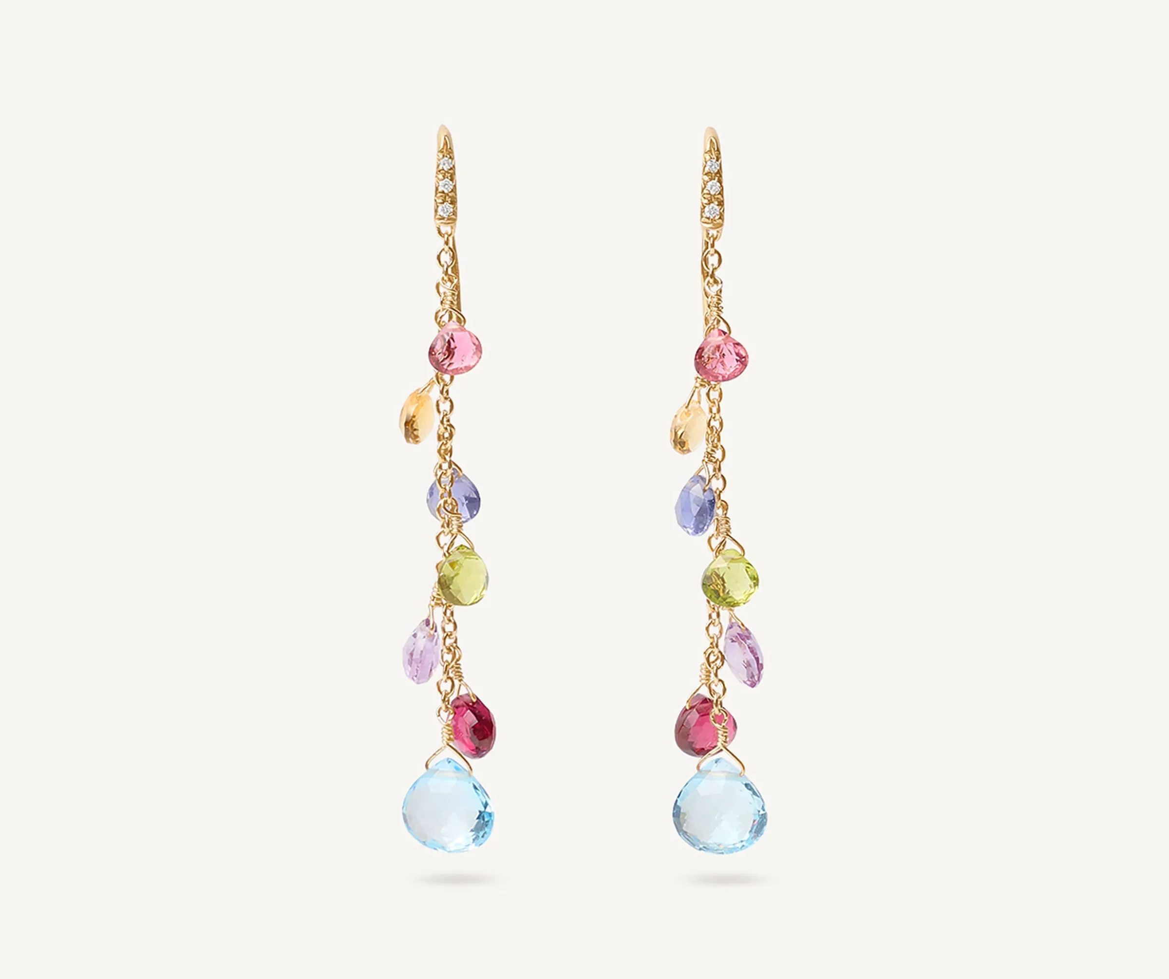 Earrings-Marco Bicego 18K Yellow Gold Gemstone Earrings With Diamonds, Long Yellowgold