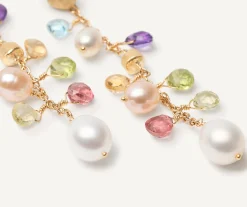 Earrings-Marco Bicego 18K Yellow Gold Gemstone Earrings with Freshwater Pearls, Long Yellowgold