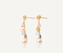 Earrings-Marco Bicego 18K Yellow Gold Gemstone Earrings with Freshwater Pearls Yellowgold