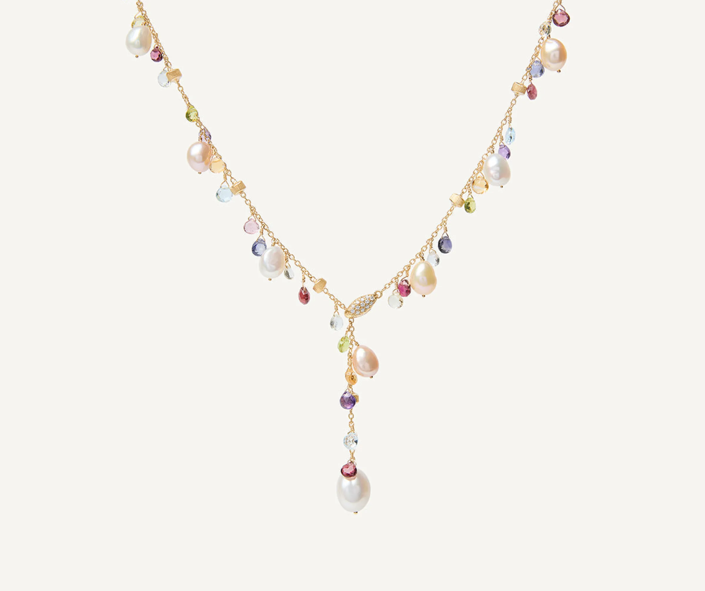 Necklaces-Marco Bicego 18K Yellow Gold Gemstone Lariat Necklace With Freshwater Pearls Yellowgold