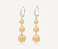 Earrings-Marco Bicego 18K Yellow Gold Graduated Drop Earrings With Diamond Clip Yellowgold