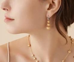 Earrings-Marco Bicego 18K Yellow Gold Graduated Drop Earrings With Diamond Clip Yellowgold